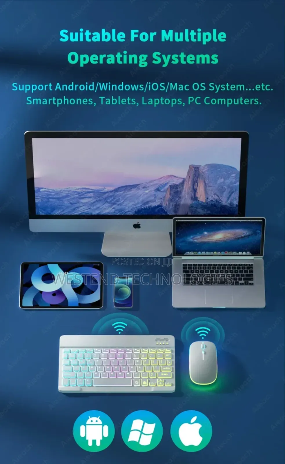 Wireless Bluetooth Keyboard and Mouse Wit RGB Backlight for Phones Etc
