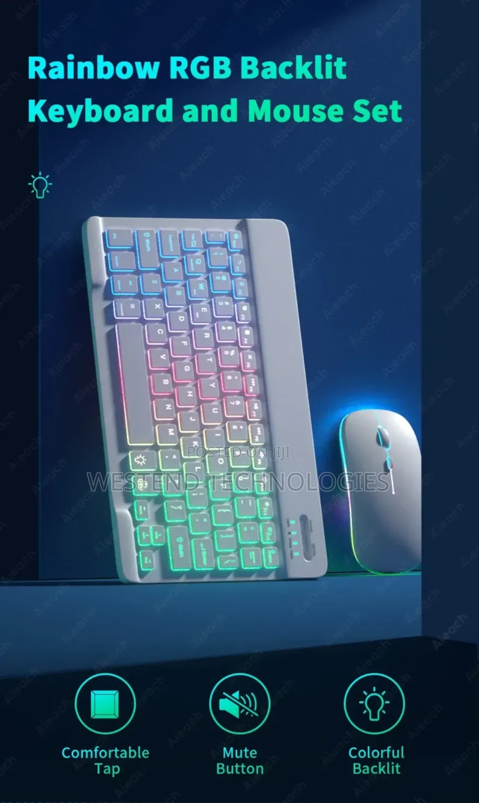 Wireless Bluetooth Keyboard and Mouse Wit RGB Backlight for Phones Etc