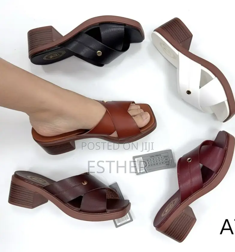 Cross-Belt Leather Slippers