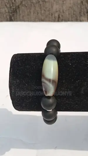 Unisex Natural Agate Black Stone Bead Bracelet