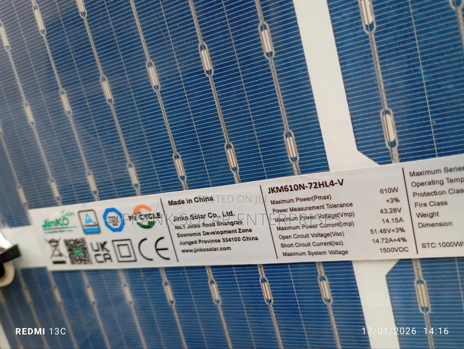 610watts Panel Jinko Solar