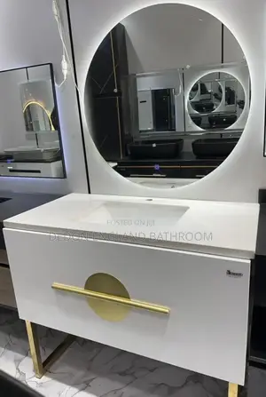 High Quality Luxury PVC Cabinet With Marble Basin and Led Mirror