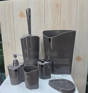 6pcs Plastic Bathroom Accessories Set With Trash Can