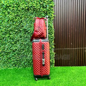 Luxury Red Diamond-Pattern Travel Suitcase Set