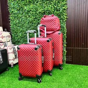 Luxury Red Diamond-Pattern Travel Suitcase Set