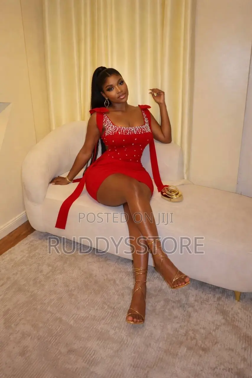 Bow Detail Rhinestones Short Dress, Glam Party Mini