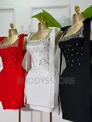 Bow Detail Rhinestones Short Dress, Glam Party Mini