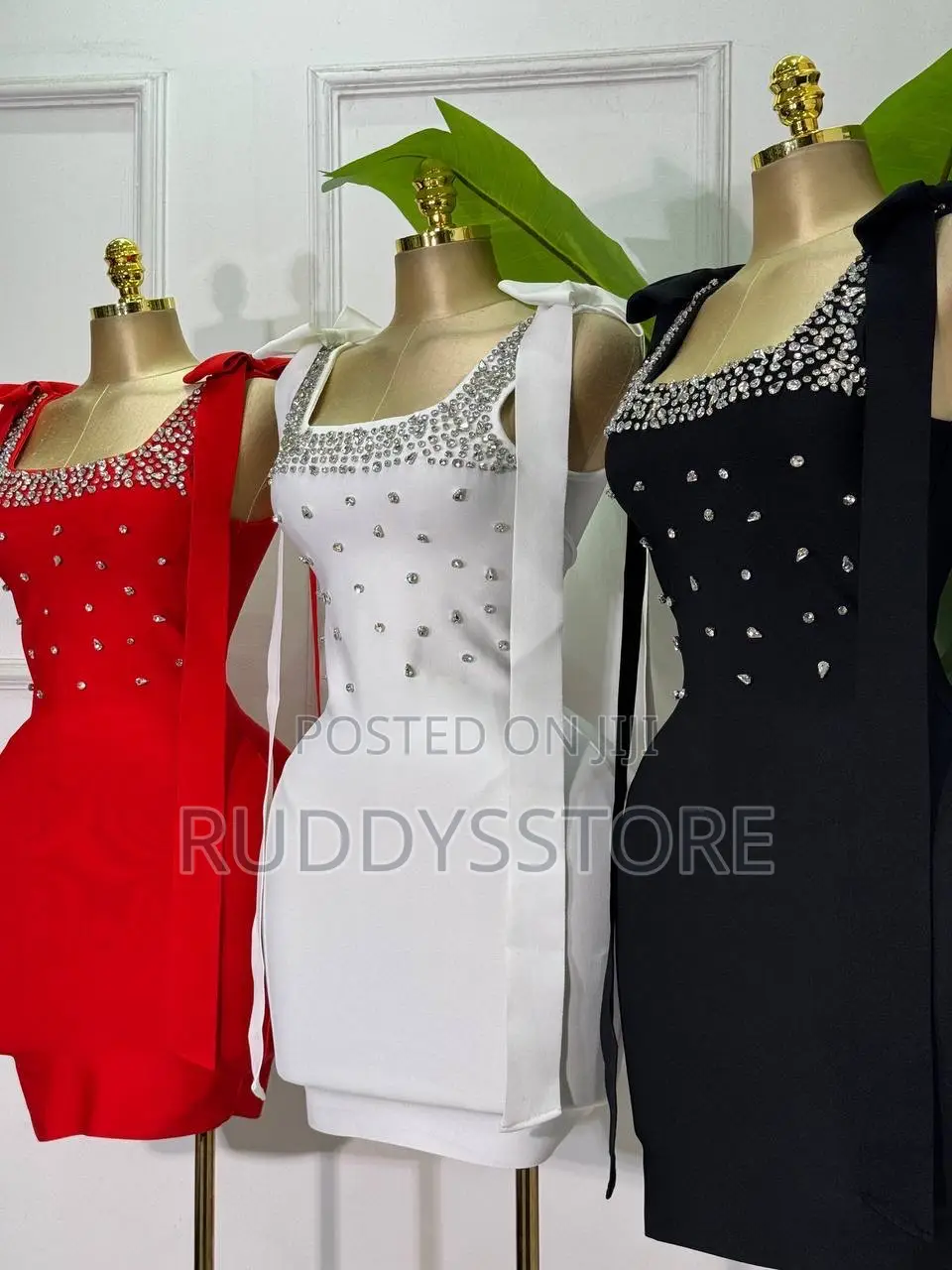 Bow Detail Rhinestones Short Dress, Glam Party Mini