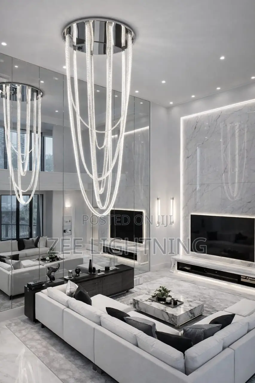 Led Long Crystal Chandelier for Void Parlor With Remote Control