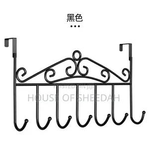 Black Metal Over the Door Hook Rack With 7 Hooks