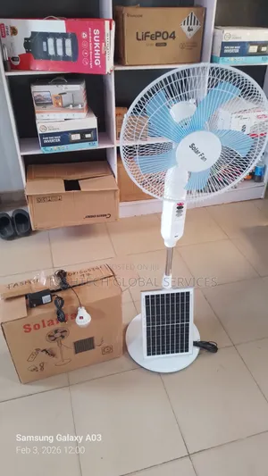 Rechargeable Solar Fan With Panel, Bulb and Usb Port