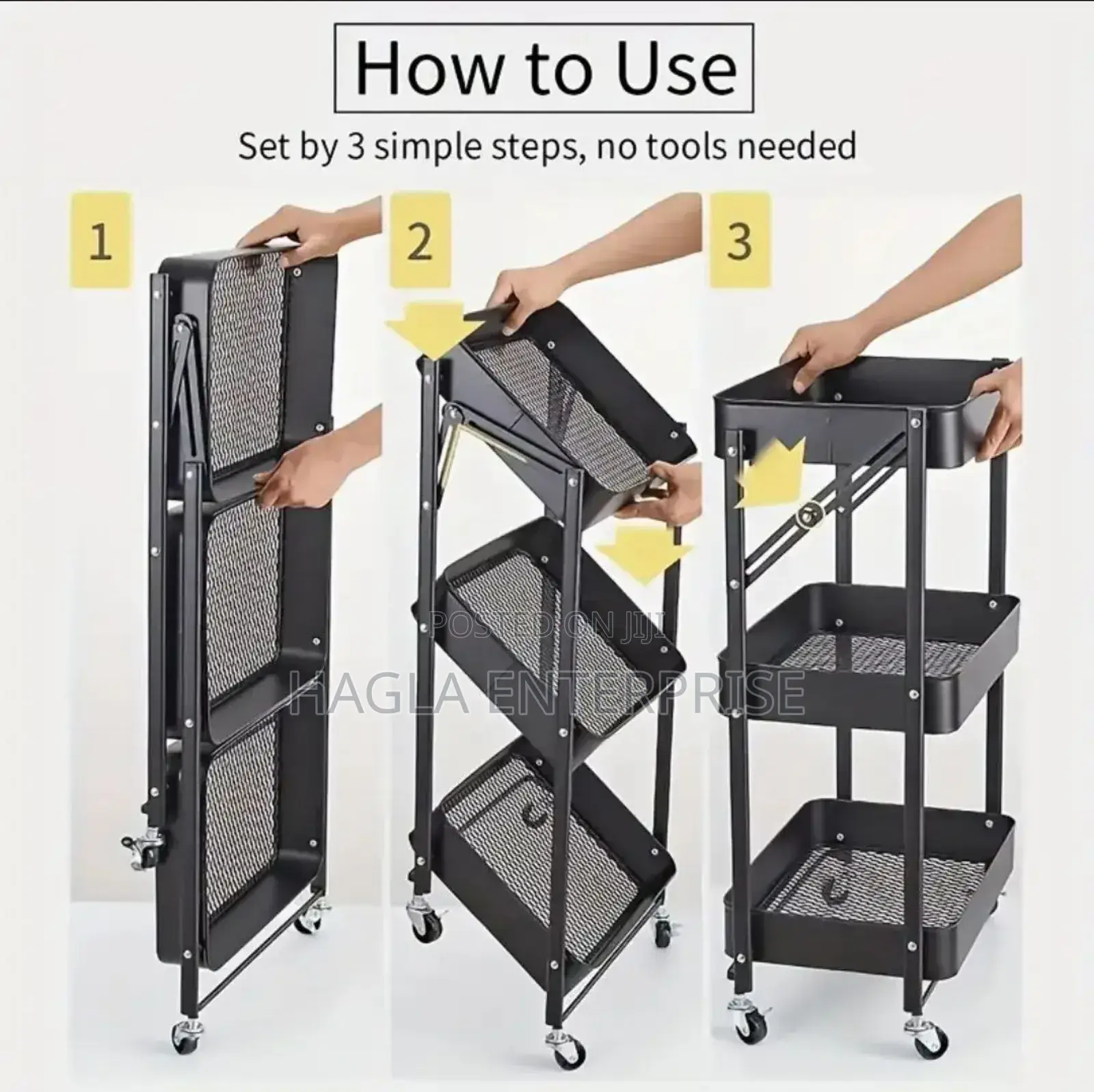 3 Tier Foldable Storage Rack With Wheels