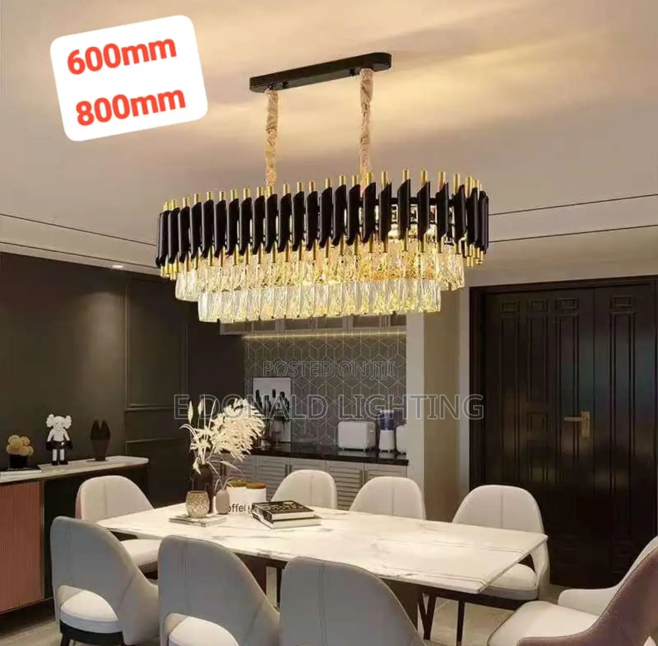 Black and Gold Body Crystal Dining Chandelier