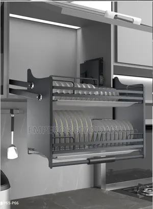 Grey Stainless Pull-down Plate Rack Elevator Basket