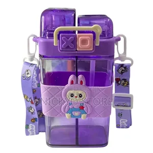 Cartoon Double Straw Water Bottle (Kids Bottle)