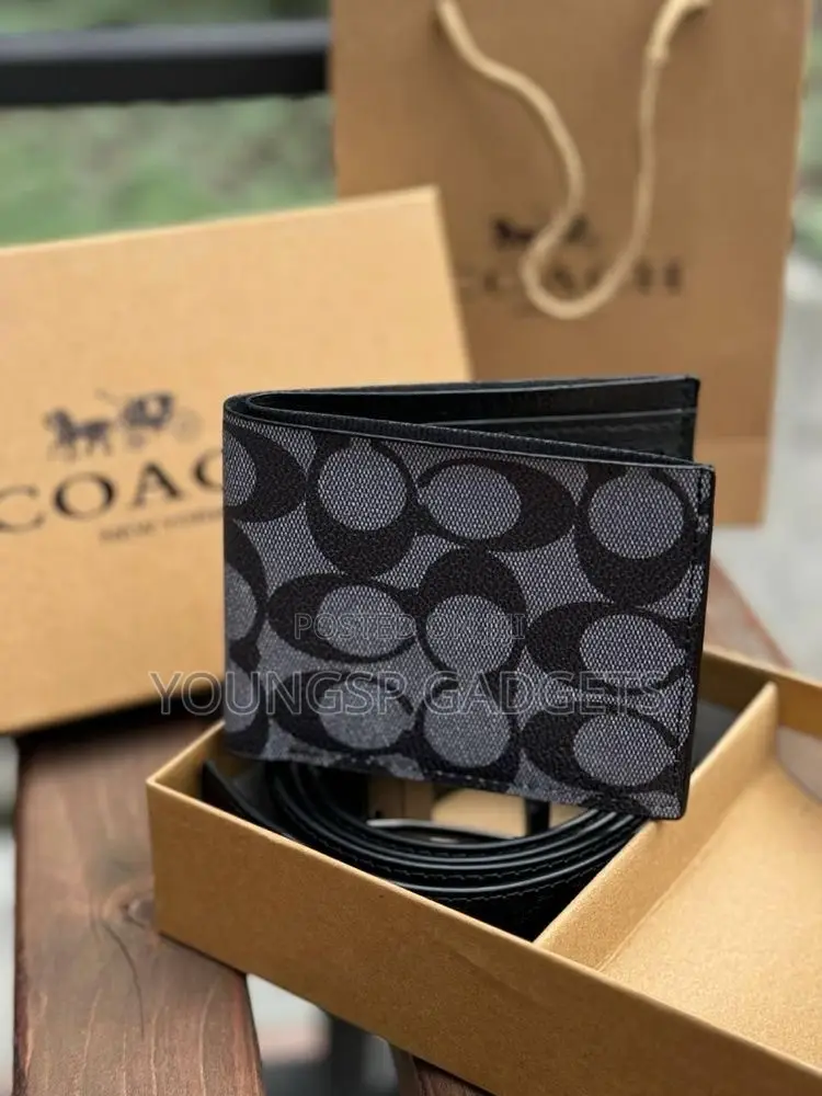 Coach Men's Boxed Wallet and Belt Gift Set.