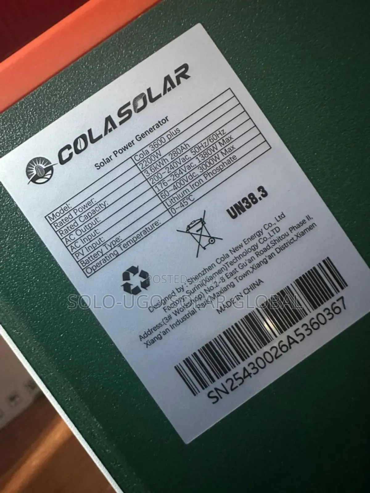 3600 Plus Solar Power Generator