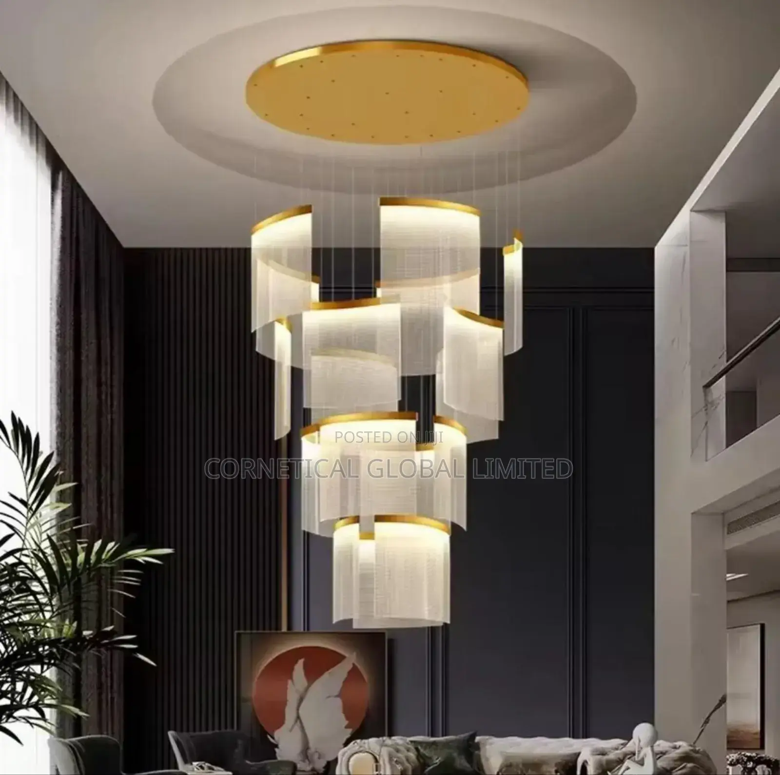 Modern Cascading Luxury Multi-Tier Drum Gold Pendant Chandelier