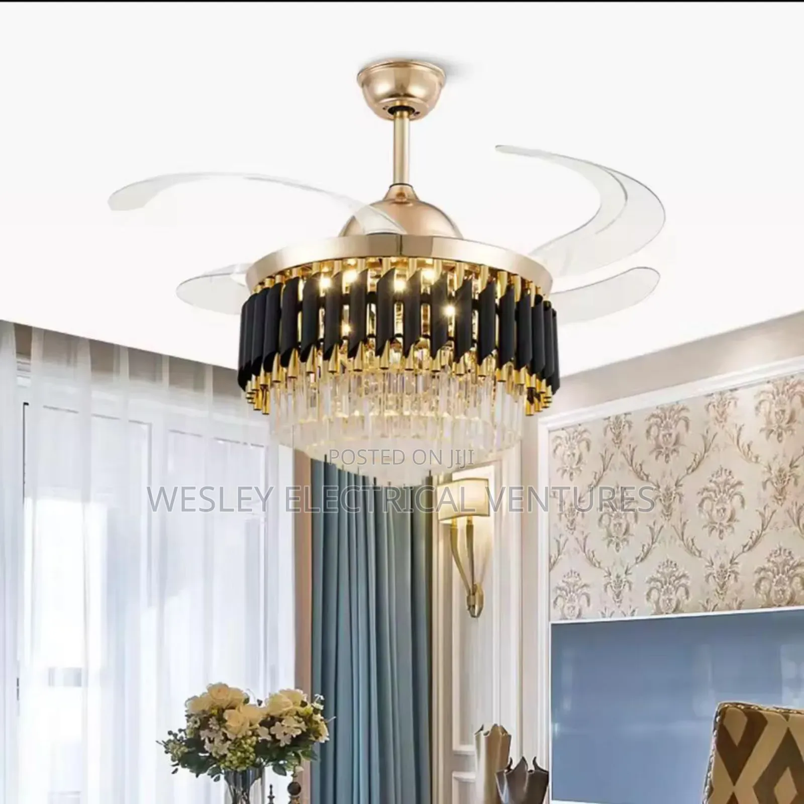 Led Fan Chandelier Light With Bluetooth Speaker and Remote