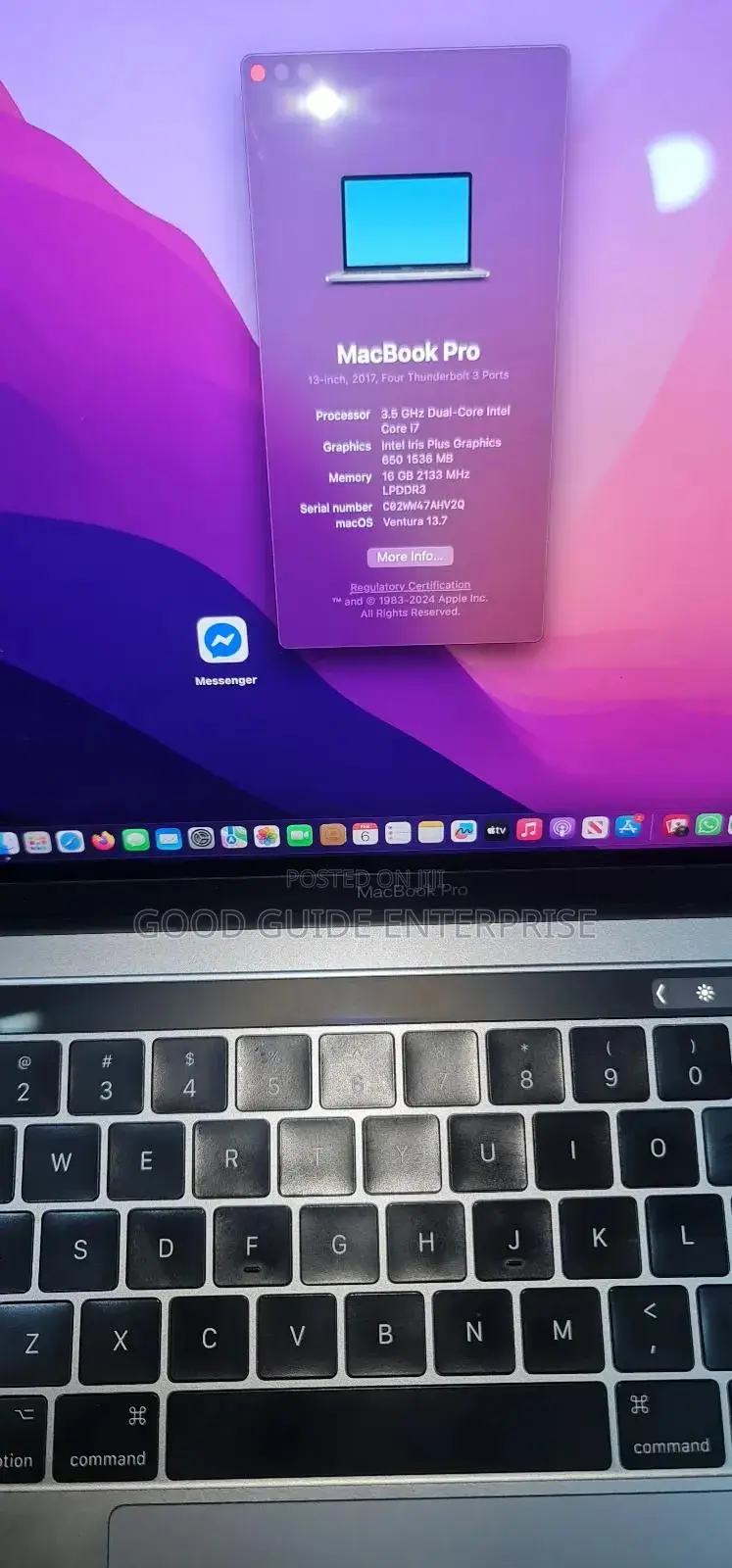 Laptop Apple MacBook Pro 2017 16GB Intel Core I7 SSD 512GB