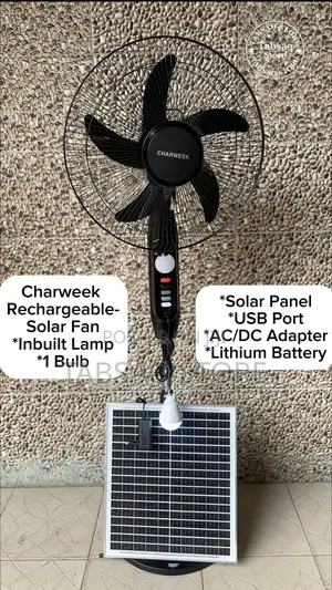 Charweek Ac/Dc Solar-Rechargeable 16-Inch Stand Fan + Free Gift