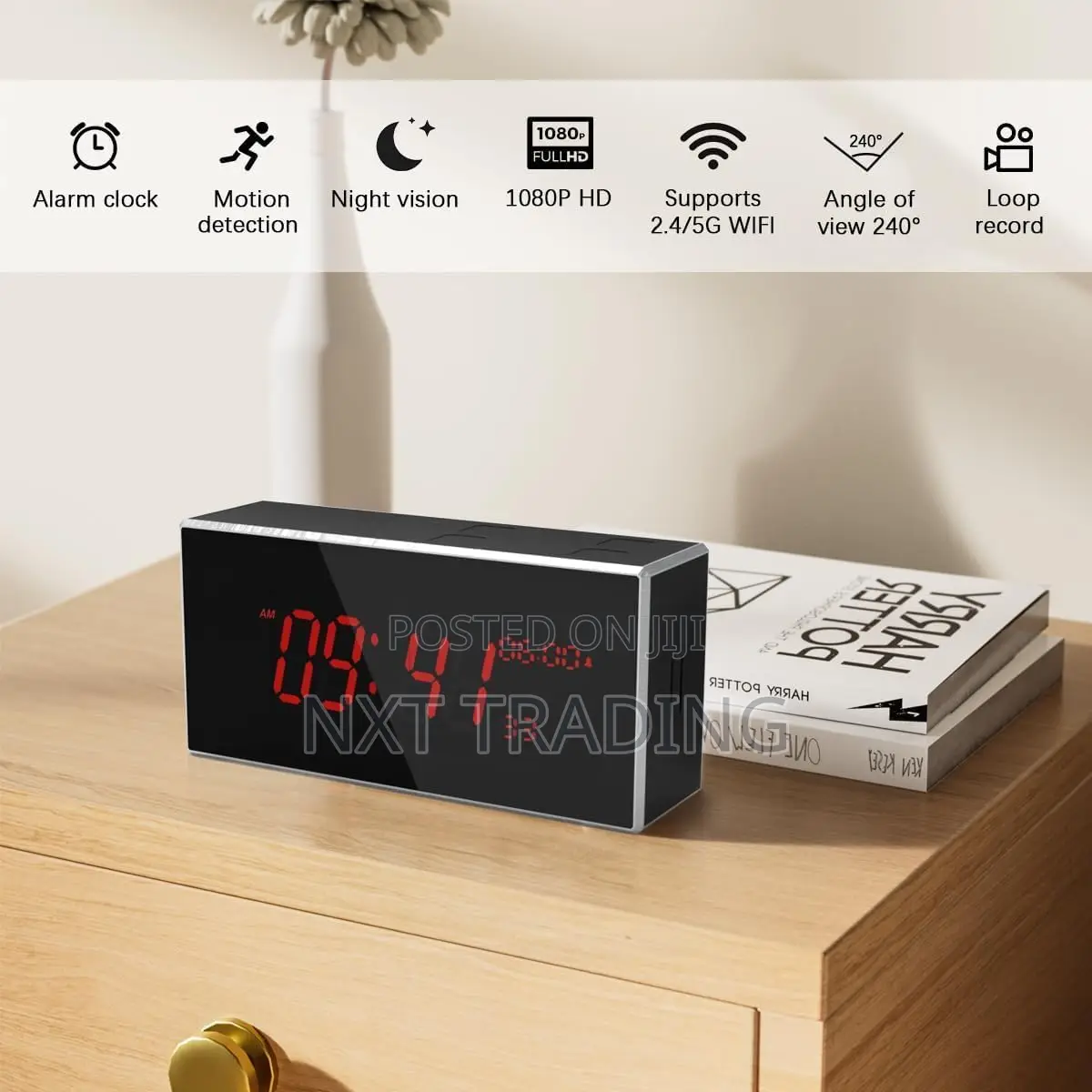 Indoor Security Alarm Clock Hidden Camera for Home