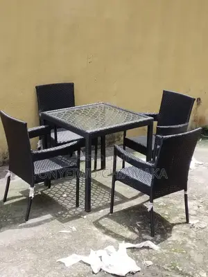 Outdoor Wicker Chair Set With Glass Table