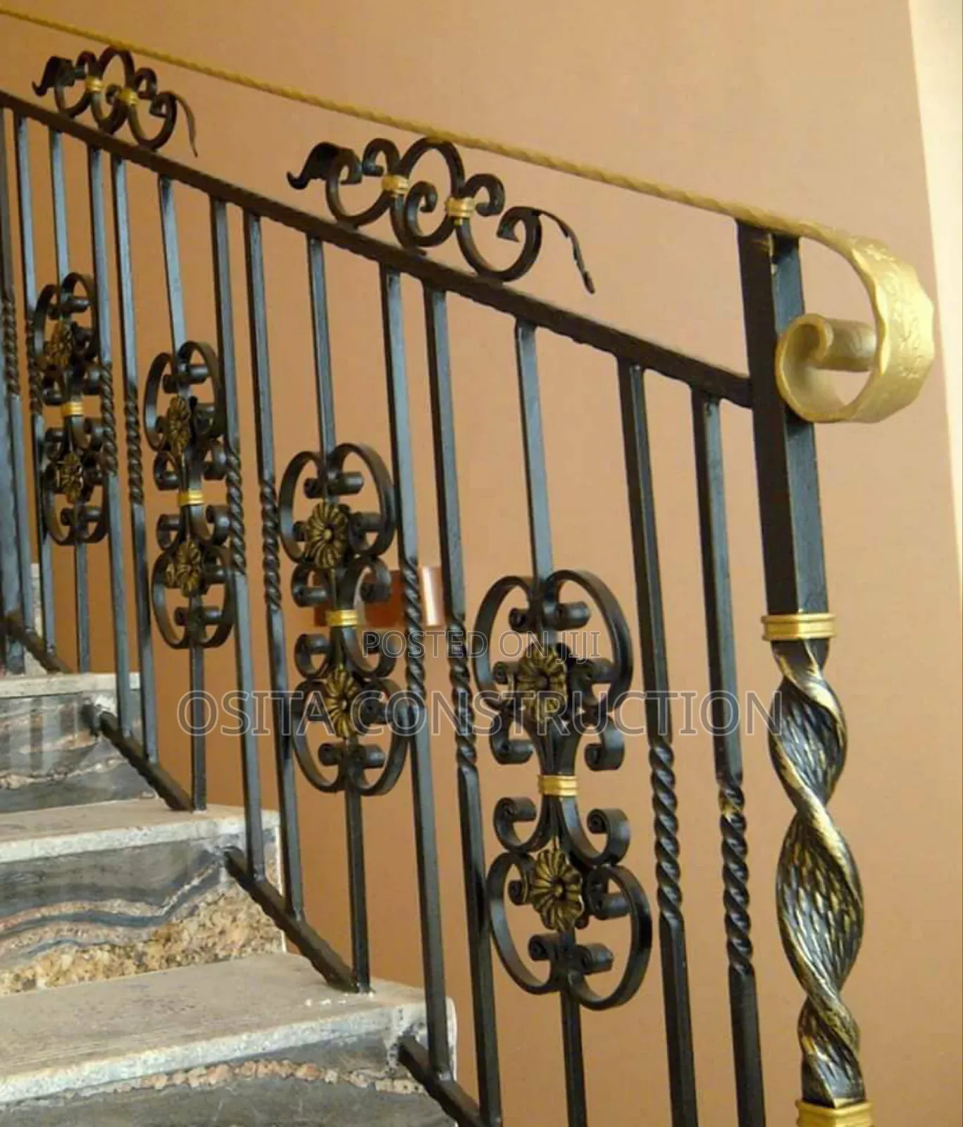 Double Heart Wronght Iron Handrail