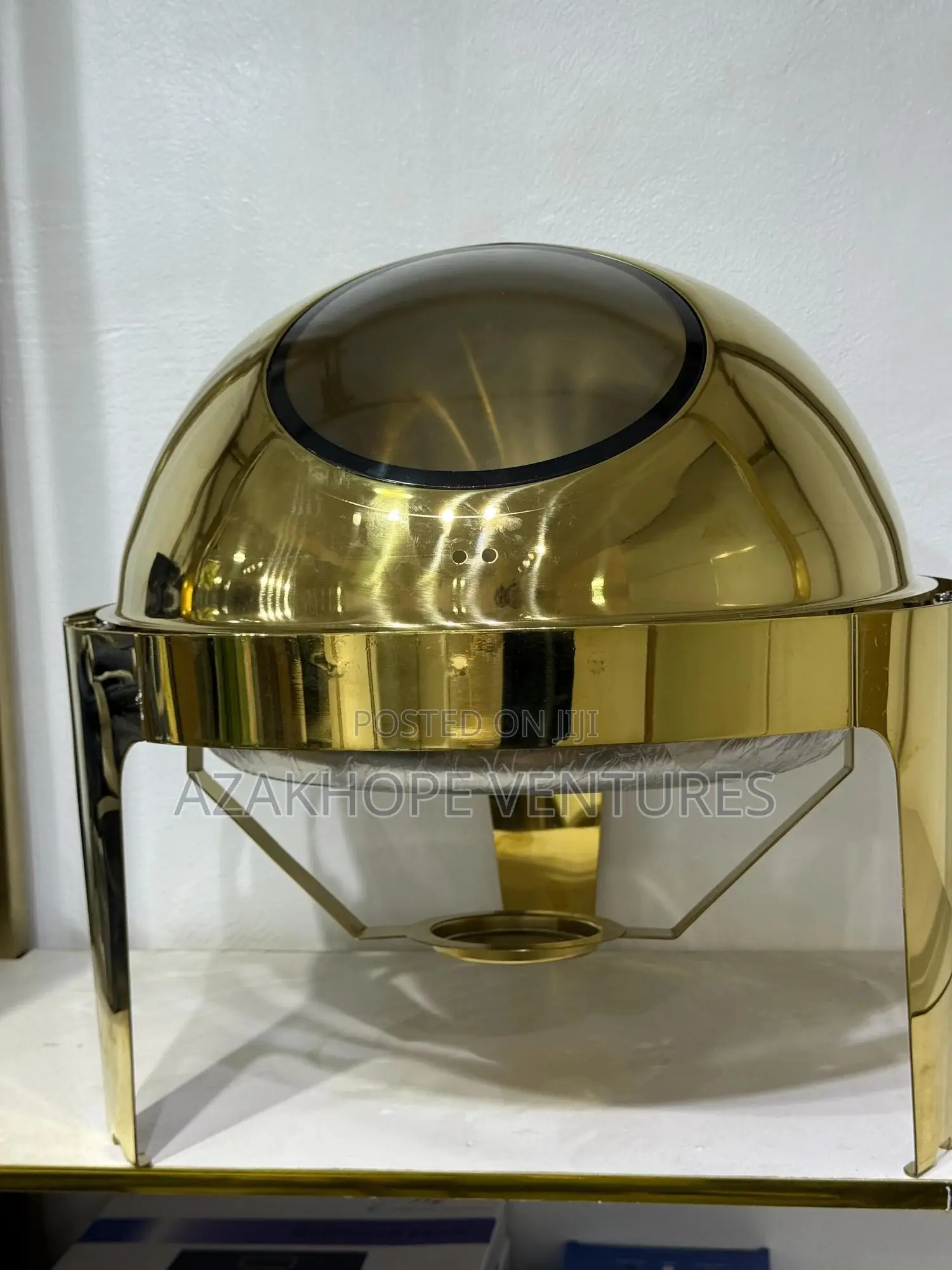 Gold-Finished Round Roll-Top Chafing Dish With Viewing Window