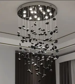 Black Art Luxury Stone Crystal Stair Chandelier