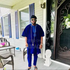 Blue Velvet Danshiki and Trouser With Cap for Men