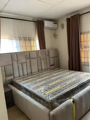 Light Gray 6by6 Bedframe With Golden Stripes