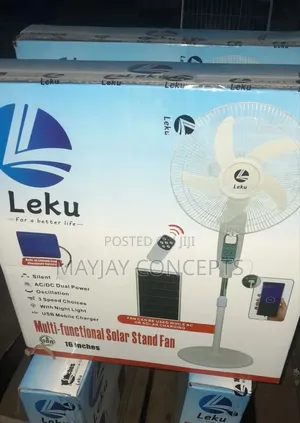 Leku 16" Solar Rechargeable Standing Fan With Music,Bulbs