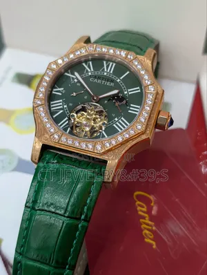 Cartier Ice Bezel Stones Genuine Leather Strap