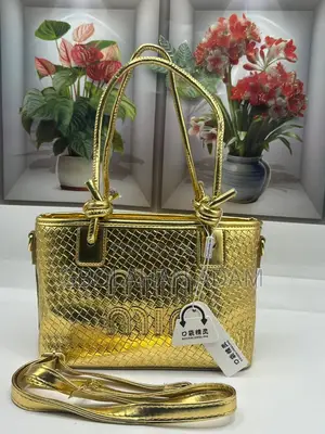 Gold Metallic Woven Tote Bag