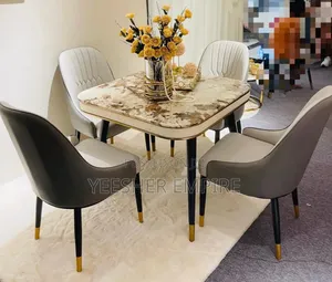 Modern And Chic Marble Dinning Set -4 Chairs And Table