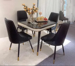 Space Enhancing 4 Chair Set Marble Dinning