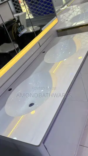 Glossy Cream Double Bowl Cabinet