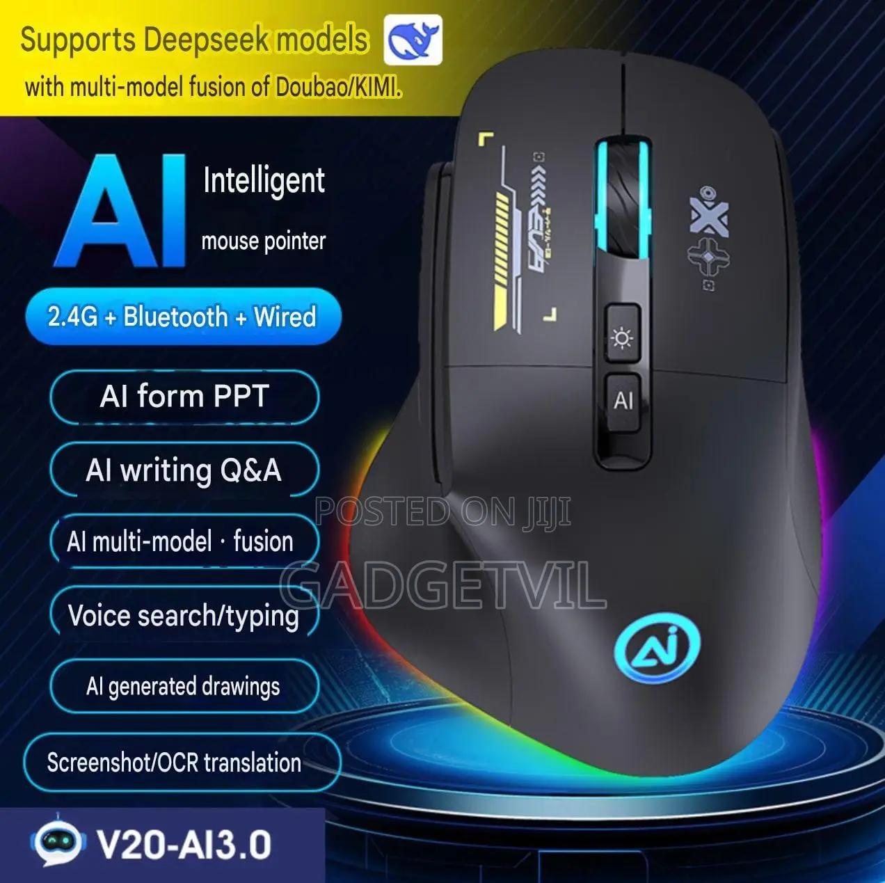 Three-Mode Bluetooth Ai Voice Mouse V20 Translation Mouse