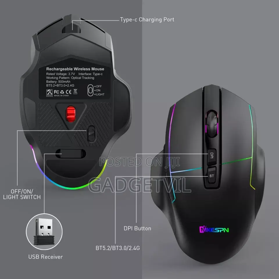 Wireless Mouse Rechargeable Triple-mode Mouse