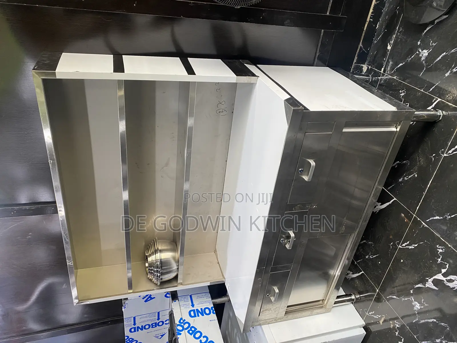 Stainless Steel Cabinet Table With Upper Shelve