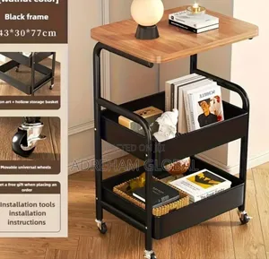 2layers With Wooden Table,Heavy-Duty Rolling Storage Cart With Wheels