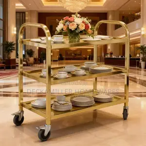 Quality Stainless Steel Titanium Gold 3 Layer Food Trolley