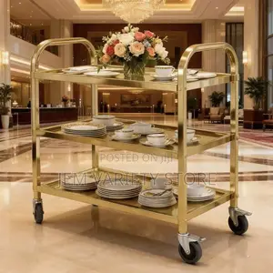 Quality Stainless Steel Titanium Gold 3 Layer Food Trolley.