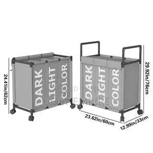 3 Compartment Rolling Laundry Basket With Lid, Mobile Dirty Clothes