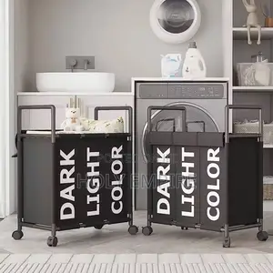 3 Compartment Rolling Laundry Basket With Lid, Mobile Dirty Clothes