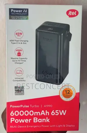 Itel 60000mah Powerpulse Turbo 65w Powerbank for Phone and Laptop