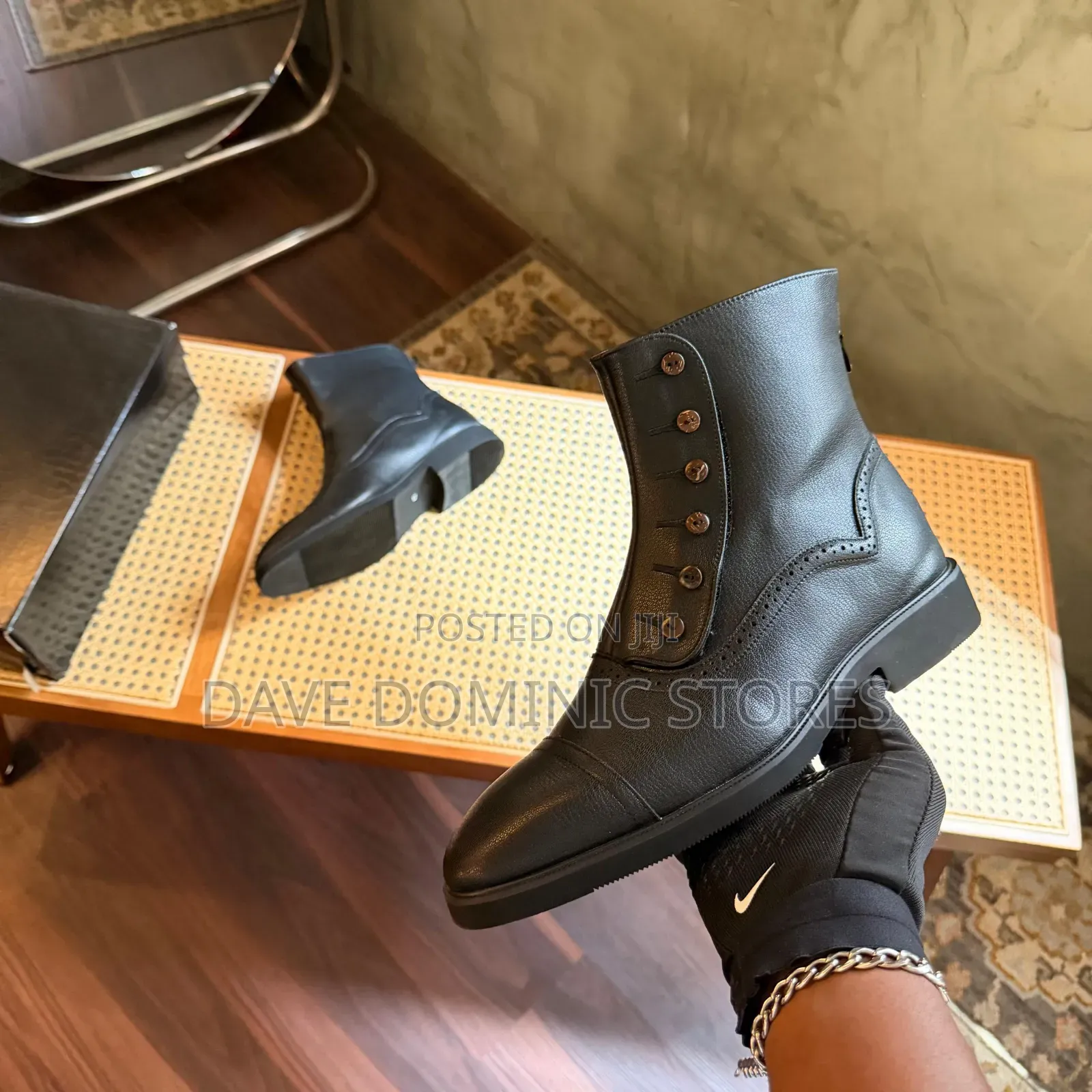 Mock Buttoned Velcro High Cap Toe Boots