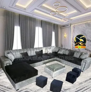 Set of 9 Seaters U-Shape Sofa. Full Arms Couch With Table, Stools. Al1