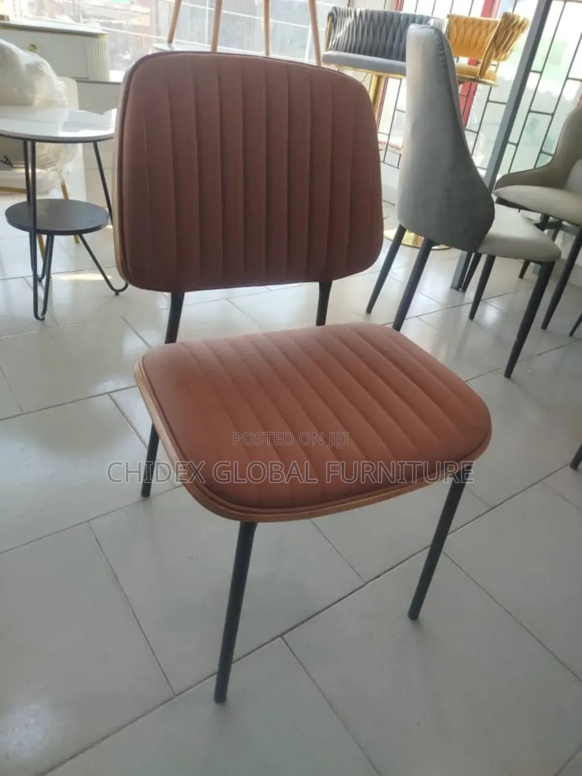 Simple Leather Chair With Iron Leg